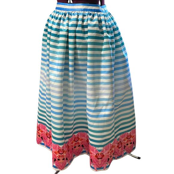 MANISH ARORA ANTHROPOLOGIE Seraphina Striped Midi Skirt Satin Teal Blue NWT 0 - Picture 3 of 9